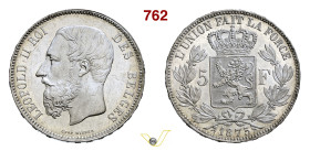 BELGIO LEOPOLDO II (1865-1909) 5 Franchi 1875 Kr. 24 Morin 162 Ag g 25,00 mm 37 FDC