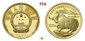 CINA 100 Yuan 1986 Yak Kr. 151 Fb. 18 Au g 11,30 mm 23 • 3000 Pezzi coniati FDC/proof