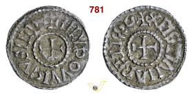 FRANCIA LUDOVICO I, il Pio (814-840) Denaro D/ HLVDOVVICVS IMP; Croce R/ XPISTIANA RELIGIO; Croce Ag g 1,70 mm 21 • Patina di monetiere; esemplare pro...