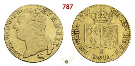 FRANCIA LUIGI XVI (1774-1793) Luigi d'oro 1787 B (Rouen) Fb. 475 Kr. 591.3 Gad. 361 Au g 7,41 mm 24 • Zecca molto rara MB