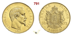 FRANCIA NAPOLEONE III (1852-1870) 50 Franchi 1855 A (Parigi) Fb. 569 Kr. 786.1 Gad. 1135 Au g 16,18 mm 28 • Lievissimo colpetto SPL
