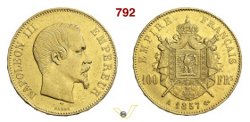 FRANCIA NAPOLEONE III (1852-1870) 100 Franchi 1857 A (Parigi) Fb. 569 Kr. 786.1 Gad. 1135 Au g 32,25 mm 35 • Minimi colpetti al bordo BB+