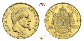 FRANCIA NAPOLEONE III (1852-1870) 100 Franchi 1869 BB (Strasburgo) Fb. 581 Kr. 802.2 Gad. 1136 Au g 32,29 mm 35 SPL