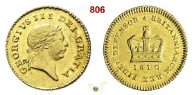 GRAN BRETAGNA GIORGIO III (1760-1820) 1/3 di Ghinea 1810 Londra Fb. 367 Au g 2,79 mm 17 SPL