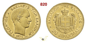 GRECIA GIORGIO I (1863-1913) 20 Dracme 1876 A (Parigi) Fb. 15 Kr. 49 Varesi 540 Au g 6,43 mm 21 BB+