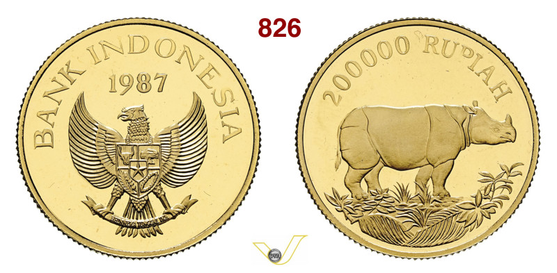 INDONESIA 200.000 Rupie 1987 per la conservazione del rinoceronte di Java Kr. 46...