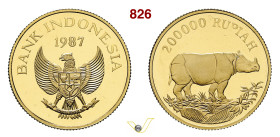 INDONESIA 200.000 Rupie 1987 per la conservazione del rinoceronte di Java Kr. 46 Fb. 7 Au g 10,23 mm 25 • 5000 Pezzi coniati FDC/proof