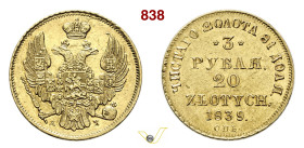 POLONIA NICOLA I (1826-1855) 20 Zlotych 1839 San Pietroburgo Fb. 111 Bitkin 1080 Au g 3,93 mm 19 • Leggeri hairlines al D/ q.SPL