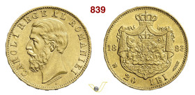 ROMANIA CARLO I, Re (1881-1914) 20 Lei 1883 B (Bucarest) Fb. 3 Kr. 20 Varesi 582 Au g 6,45 mm 21 SPL÷FDC