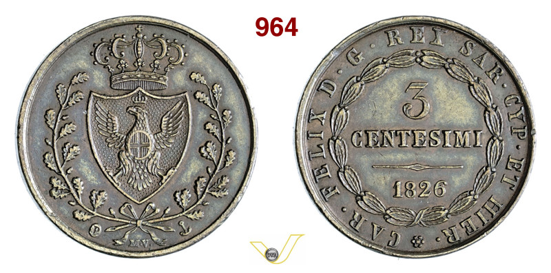 CARLO FELICE (1821-1831) 3 Centesimi 1826 Ge "P" - 1 Cent. 1826 To "L" (2) Cu da...
