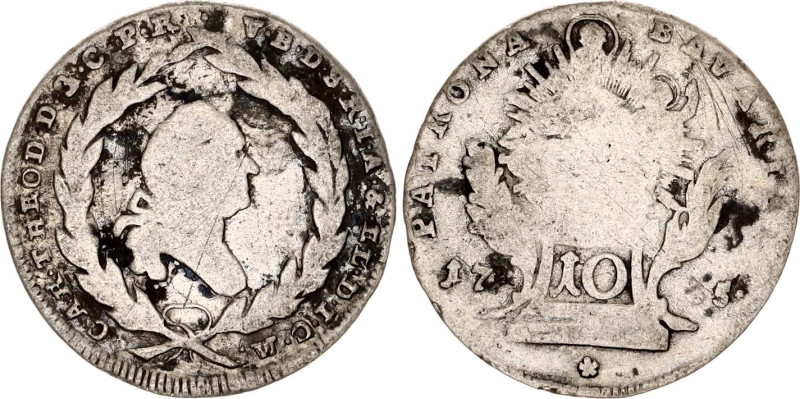 German States Bavaria 10 Kreuzer 1785
KM# 555.1, N# 143708; Silver; Karl Theodo...