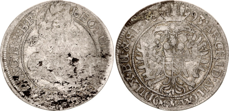 German States Breslau (Silesia) 6 Kreuzer 1693 MMW
KM# 507, N# 47290; Silver; L...