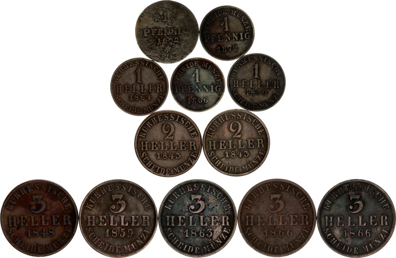 German States Hessen-Kassel Lot of 12 Coins 1802 - 1872
Copper; Variuos dates &...