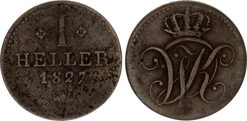 German States Hessen-Kassel 1 Heller 1827
KM# 575, N# 82357; Copper; Wilhelm II...