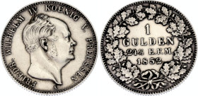 German States Hohenzollern-Prussia 1 Gulden 1852 A
KM# 5; AKS# 20; J. 23; N# 47107; Silver; Friedrich Wilhelm IV; Berlin Mint; UNC with hairlines.
