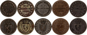German States Nassau 5 x 1 Kreuzer 1808 - 1855
KM# 11, 51, 67; Copper; Variuos dates; VF/XF.