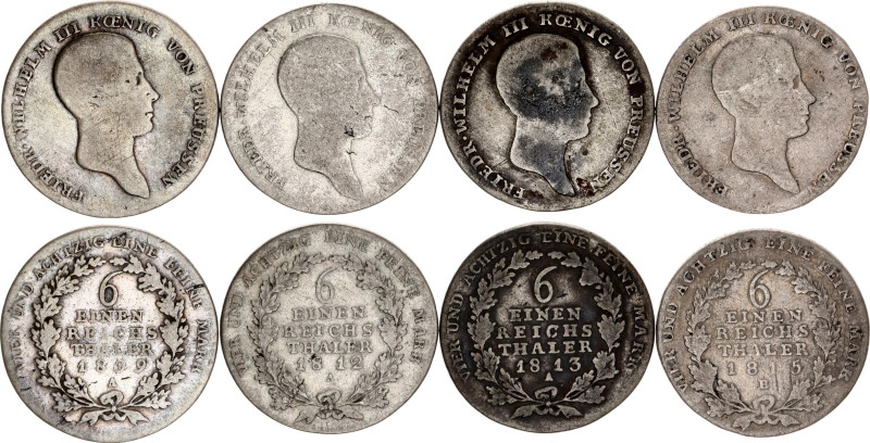 German States Prussia 4 x ⅙ Reichsthaler 1809 - 1815
Silver; Various dates; F....