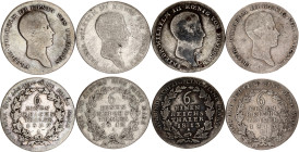 German States Prussia 4 x ⅙ Reichsthaler 1809 - 1815
Silver; Various dates; F.