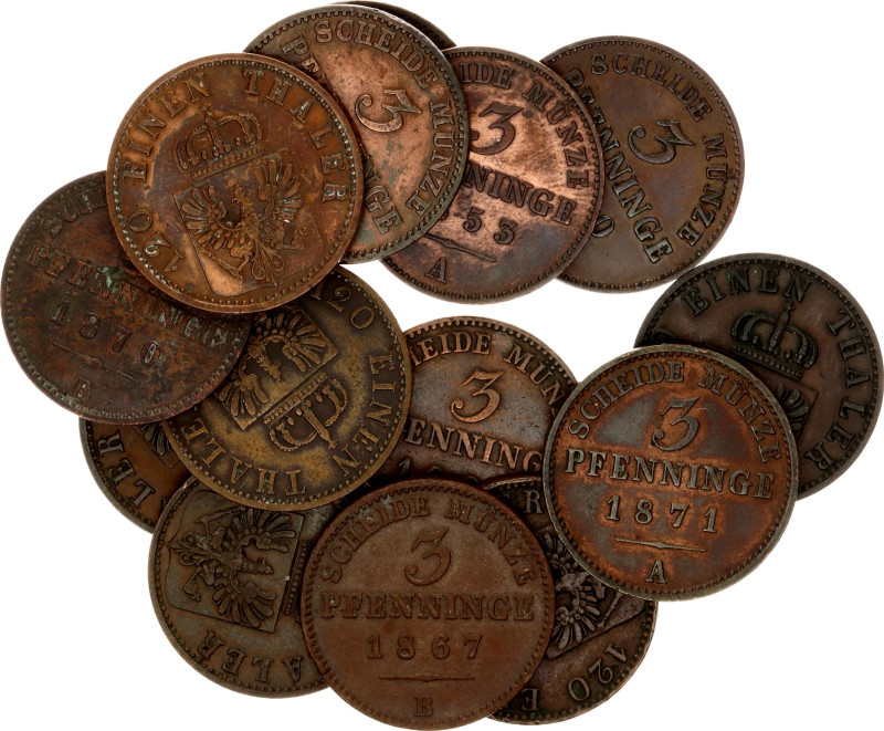 German States Prussia 14 x 3 Pfenninge 1850 - 1873
KM# 453, 482; Copper; Variuo...