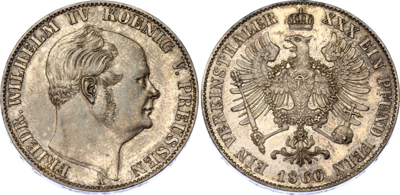 German States Prussia 1 Vereinsthaler 1860 A
KM# 471, N# 29656; Silver; Friedri...