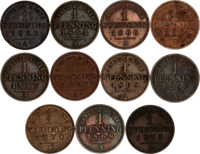 German States Prussia 11 x 1 Pfenning 1863 - 1873
KM# 480, N# 4228; Copper; Var...
