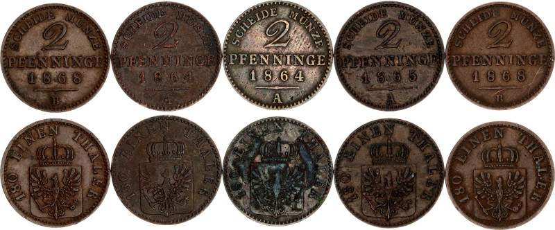 German States Prussia 5 x 2 Pfenninge 1864 - 1868
KM# 481, N# 15607; Copper; Va...
