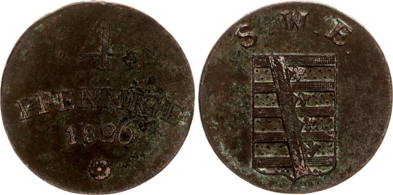 German States Saxe-Weimar-Eisenach 4 Pfennige 1826
KM# 176, N# 14791; Silver; K...