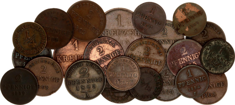 German States Saxe-Meiningen Lot of 23 Coins 1829 - 1870
Copper; Various dates ...
