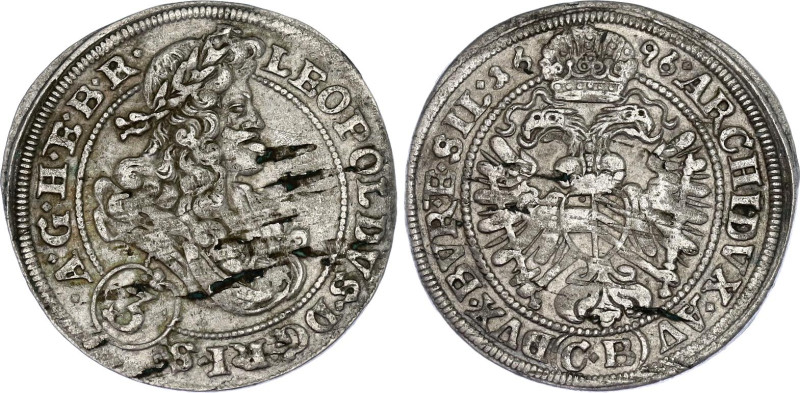 German States Silesia 3 Kreuzer 1696 CB
KM# 516; Her# 1564; N# 43984; Silver; L...