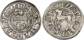 German States Stolberg-Stolberg 1 Groschen / 1/24 Taler 1618 CZ
KM# 18; N# 134020; Silver; Wilhelm I; Wolfgang Georg; XF.