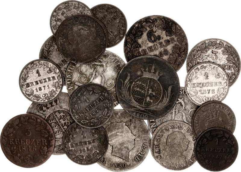 German States Württemberg Lot of 19 Coins 1759 - 1872
Silver; Various dates & d...