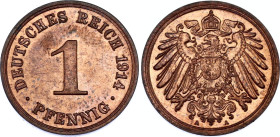 Germany - Empire 1 Pfennig 1914 A
KM# 10; AKS# 21; J. 10; N# 853; Copper; Wilhelm II; Mint: Berlin; UNC.