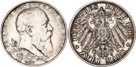 Germany - Empire Baden 2 Mark 1902
KM# 271 , N# 16296; Silver; Friedrich I; 50th Anniversary of Reign of Duke Friedrich I; XF/AUNC with hairlines.