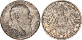 Germany - Empire Baden 2 Mark 1902
KM# 271, N# 16296; Silver; 50th Anniversary of the Reign of Duke Friedrich I; XF.