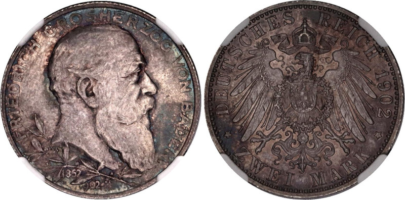 Germany - Empire Baden 2 Mark 1902 NGC AU 58
KM# 271, N# 16296; Silver; Friedri...