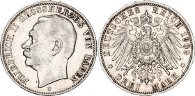 Germany - Empire Baden 3 Mark 1909 G
KM# 280, N# 6716; Silver; Friedrich II; XF.