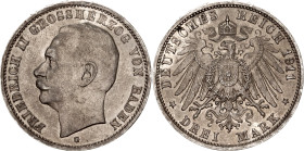 Germany - Empire Baden 3 Mark 1911 G
KM# 280, N# 6716; Silver; Friedrich II; XF+.