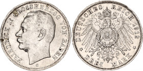 Germany - Empire Baden 3 Mark 1912 G
KM# 280, N# 6716; Silver; Friedrich II; XF.