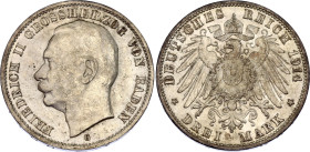 Germany - Empire Baden 3 Mark 1914 G
KM# 280; J. 39; N# 6716; Silver; Friedrich II; Karlsruhe Mint; AUNC+.