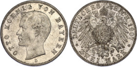 Germany - Empire Bavaria 2 Mark 1907 D
KM# 913; AKS# 204; J. 45; N# 7936; Silver; Otto; Munich Mint; AUNC.