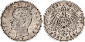 Germany - Empire Bavaria 5 Mark 1895 D
KM# 915, N# 10914; Silver; Otto; VF+/XF-.