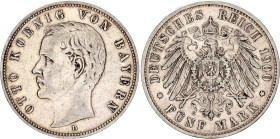 Germany - Empire Bavaria 5 Mark 1900 D
KM# 915, N# 10914; Silver; Otto; VF+.
