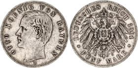 Germany - Empire Bavaria 5 Mark 1901 D
KM# 915, N# 10914; Silver; Otto; VF.