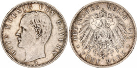 Germany - Empire Bavaria 5 Mark 1904 D
KM# 915, N# 10914; Silver; Otto; XF-.