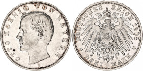 Germany - Empire Bavaria 3 Mark 1908 D
KM# 996, N# 7937; Silver; Otto; XF.