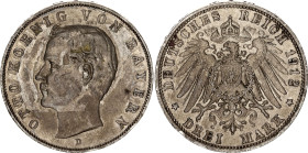 Germany - Empire Bavaria 3 Mark 1912 D
KM# 996, N# 7937; Silver; Otto; XF.