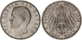Germany - Empire Bavaria 3 Mark 1913 D
KM# 996, N# 7937; Silver; Otto; XF.