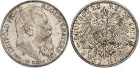 Germany - Empire Bavaria 2 Mark 1911 D
KM# 997; J. 48; N# 20687; Silver; Otto; 90th Birthday of Prince Regent Luitpold; Munich Mint; AUNC+.