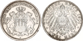 Germany - Empire Hamburg 2 Mark 1901 J
KM# 604, N# 20429; Silver; Free Hanseatic city of Hamburg; AUNC.