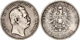 Germany - Empire Hessen-Darmstadt 5 Mark 1876 H
KM# 353, N# 26555; Silver; Ludwig III; VF.